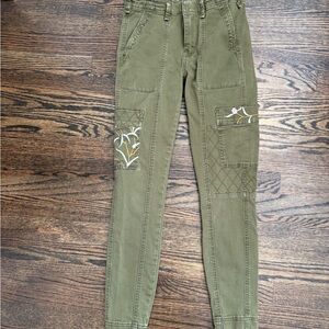 Olive Green Cargo Pants with Embroidered Patch Details